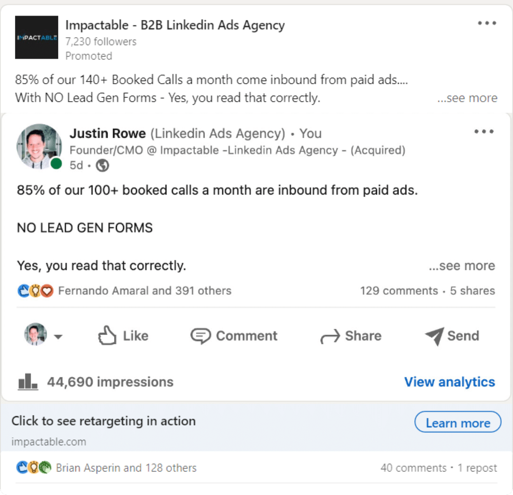 social proof on linkedin ads