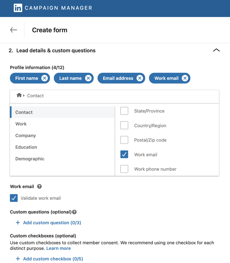 Fill in Lead details and Custom Questions